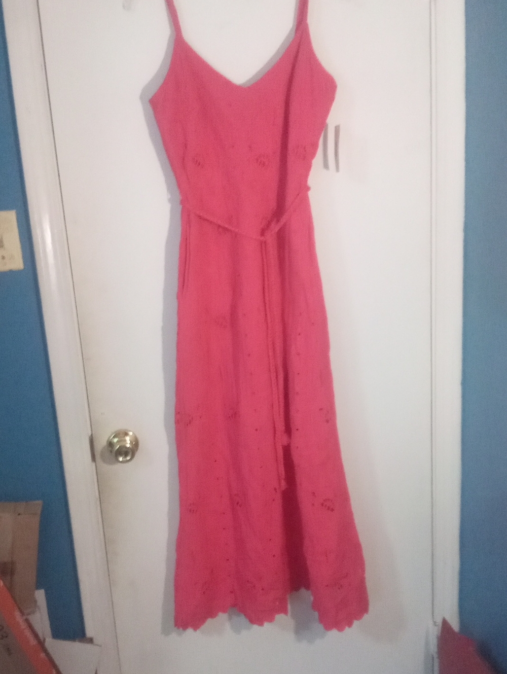 * Universal Thread Red Eyelet Maxi Dress Rope Belt Small NWT $45 Lined Pockets